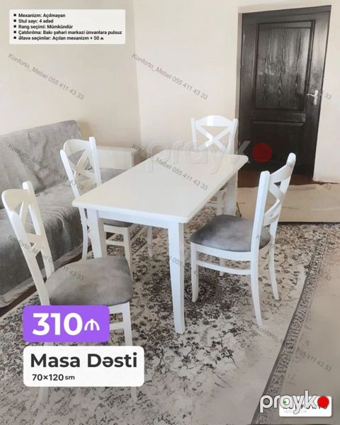 Masa dəsti – 70×120 sm - Komlekt: 1 masa + 4 ədəd stul - Mexanizm — Bakı