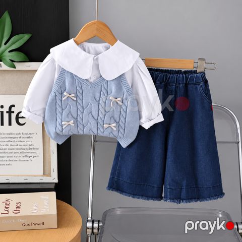 Qızlar üçün şalvarlı dəst, mavi, pambıq, ölçü 5-6 yaş — Bakı