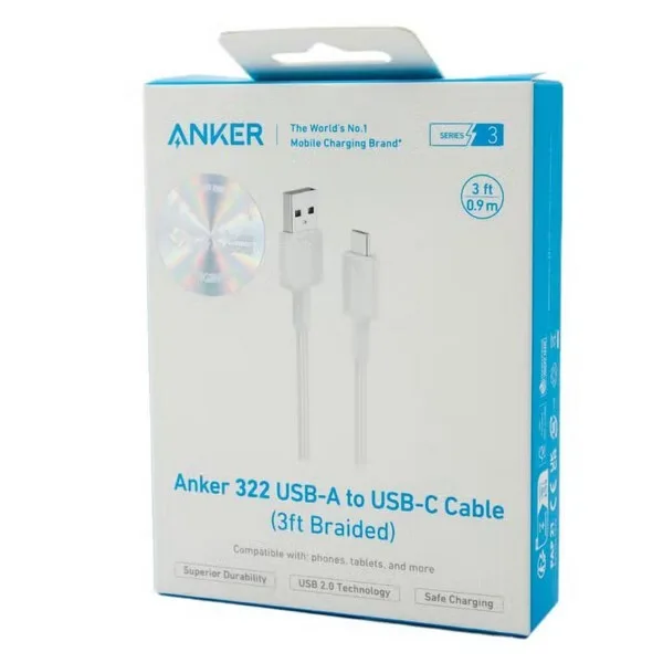 Kabel Anker 322 Usb-a to Usb-c 3ft braided White (A81H5H21) — Mallar, Bakı (4)