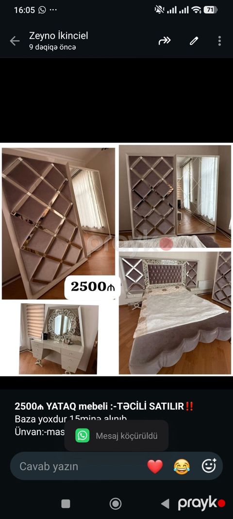 *2500₼ Yataq mebeli Satılır*‼ Baza yoxdur 15minə alınıb — Bakı