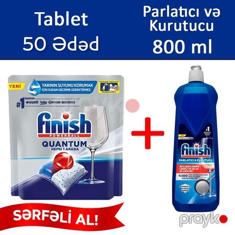 Qabyuyan maşın üçün həblər Finish Quantum, 50 əd + parladıcı 800 ml - HomeM-114+Parlt800 — Bakı