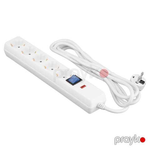 2E Power strip with surge protection, 3m, 5xTypeF, 16A, white (2E-SP515OSM3WH) — Bakı