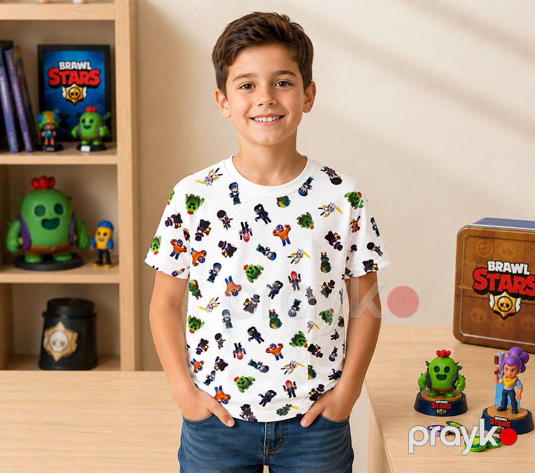 Futbolka uniseks Brawl Stars, pambıq, ağ, ölçü 11-12 yaş — Mallar, Bakı (2)