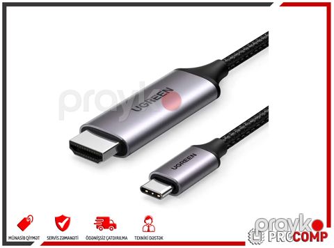50570 Ugreen Usb-c to HDMI Male to Male 4K Cable Aluminum Shell 1.5m (Gray Black) MM142 — Bakı