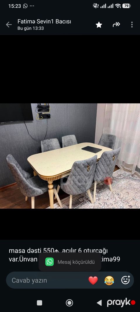 Masa dəsti 550₼. açılır 6 oturcağı var.Ünvan Nərimanov. 0100. Fatimə99 — Bakı