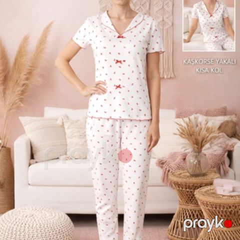 Şalvarlı pijama dəsti qadınlar üçün ŞHN012-32904, ağ, pambıq, ölçü 2XL — Bakı