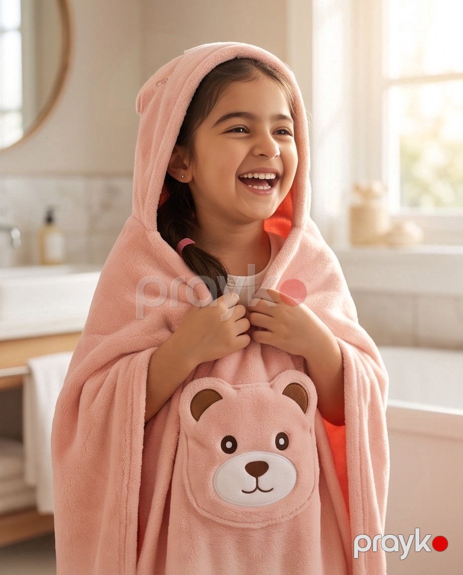 Uşaq dəsmalı 16587759, kapüşonlu, mikrofiber, 70x75 sm, çəhrayı — Mallar, Bakı (3)