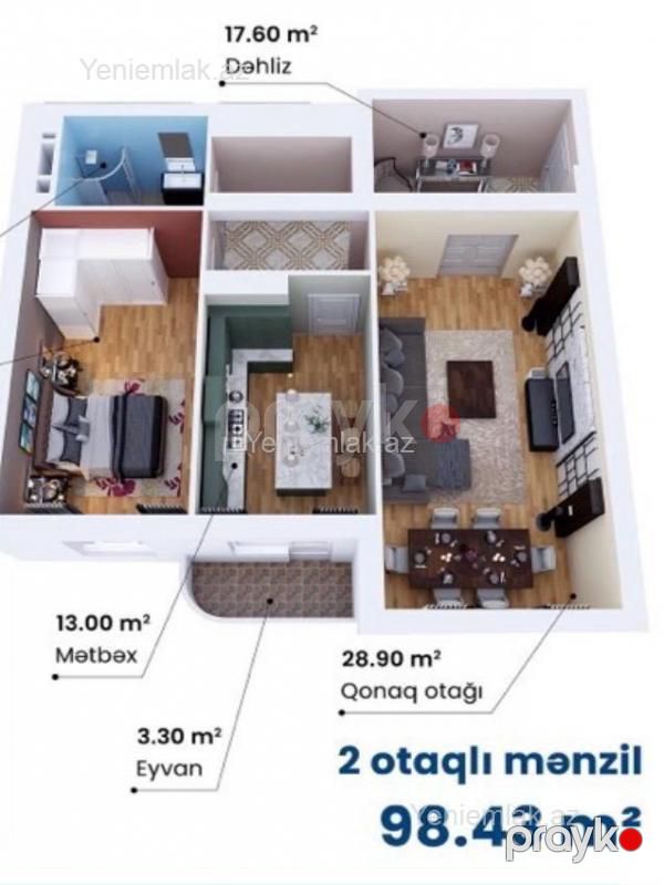 Satılır 2 otaqlı Bina evi menzil (Yeni tikili), 100 m², Nəsimi rayonu — Mənzil, Bakı (6)