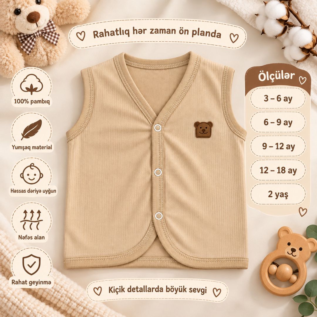 Jilet 2809695, bej, pambıq, ölçü 12-18 ay — Mallar, Bakı (2)
