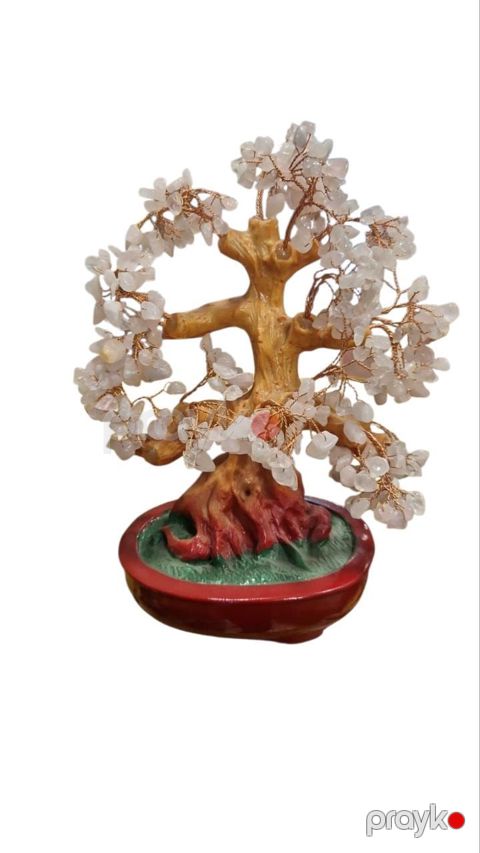 Suvenir Şəffaf kvars daş Bonsai ağacı, ağ, yaşıl, qırmızımtıl, tünd sarı, kvars - SH-1977 — Bakı