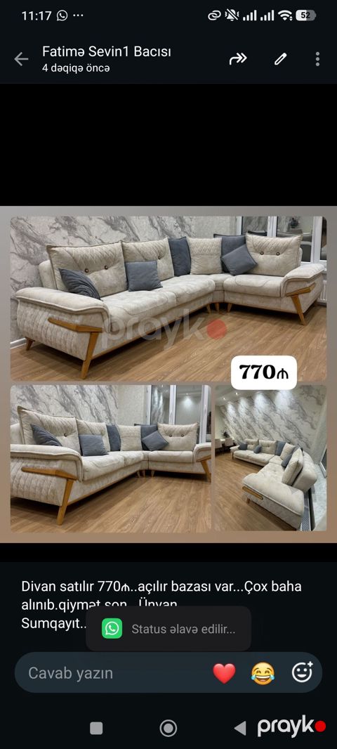 Divan satılır 770₼. açılır bazası var. Çox baha alınıb.qiymət — Bakı