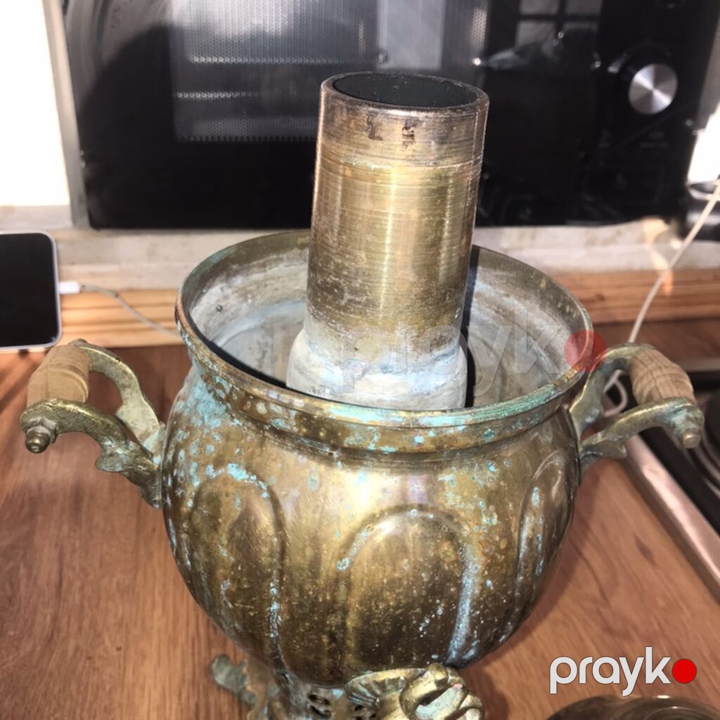 Məhsul: Antik mis samovar, dekorativ və funksional çay dəmləyən — Digər, Novxanı (3)