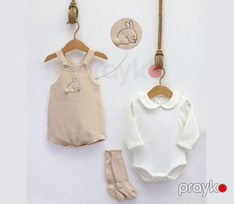 Qızlar üçün şortlu dəst 7089N, bej, pambıq, ölçü 3 ay — Bakı