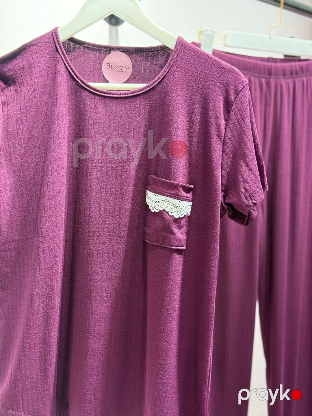 Qadınlar üçün şalvarlı pijama dəsti B-87, bənövşəyi, viskoz/elastan, ölçü S/M — Mallar, Bakı (3)