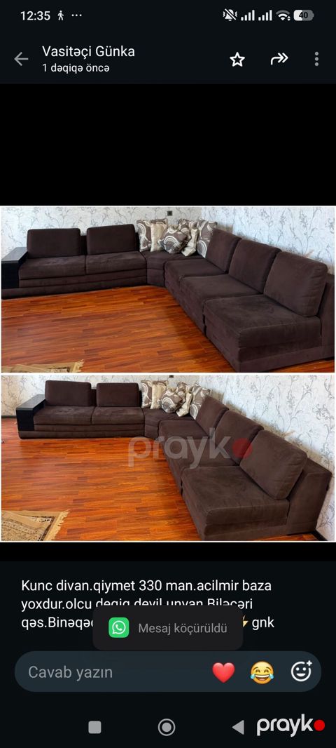 Kunc divan.qiymet 330 man.acilmir baza yoxdur.olcu deqiq deyil.unvan — Bakı