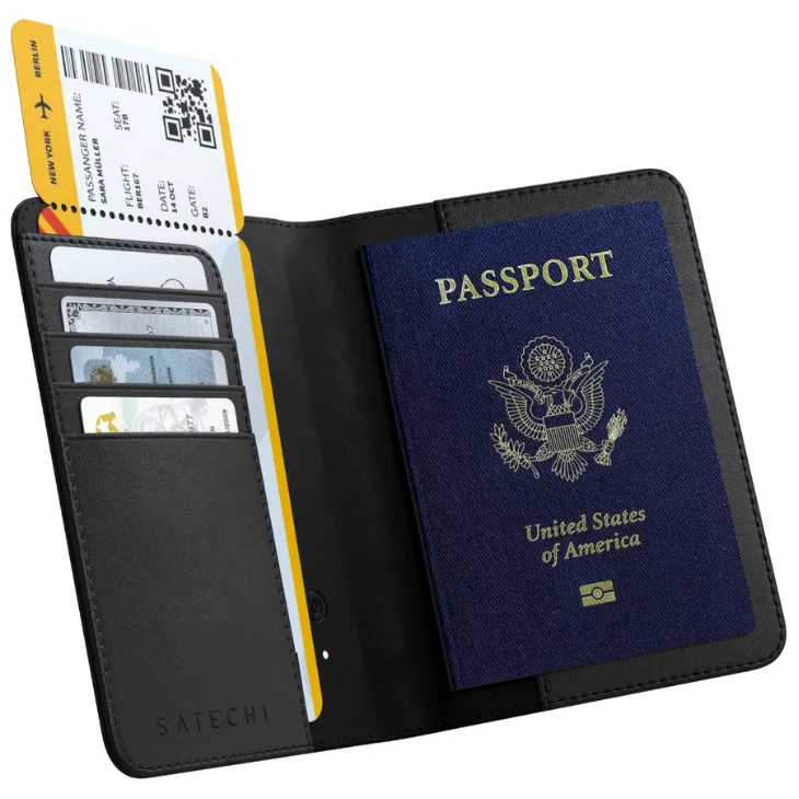 Pasport üçün trekkerli örtük Satechi Vegan-Leather Passport cover with Find My Black — Mallar, Bakı (4)