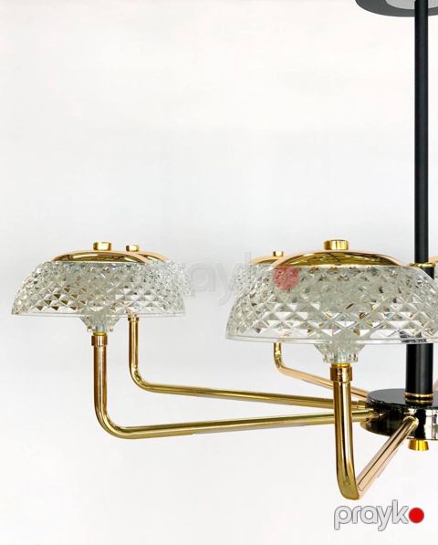 Asma çılçıraq LED 8681-8, 8 lampalı, qızılı/qara, şüşə — Bakı