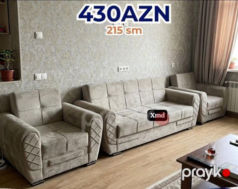 Qonaq otağı dəsti – divan və 2 kreslo - Rəng: açıq bej - Material — Bakı