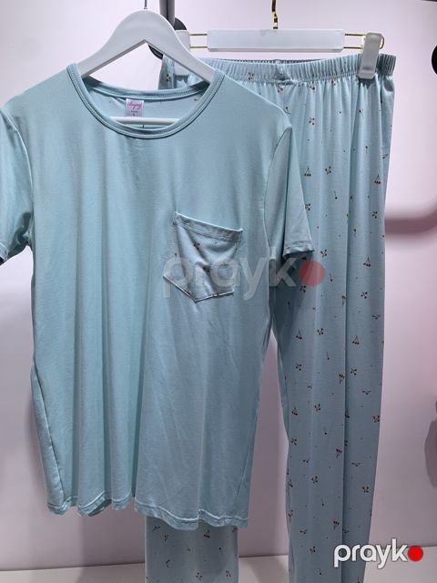 Qadınlar üçün şalvarlı pijama dəsti B-21, mavi, elastan/poliester, ölçü 2XL — Bakı