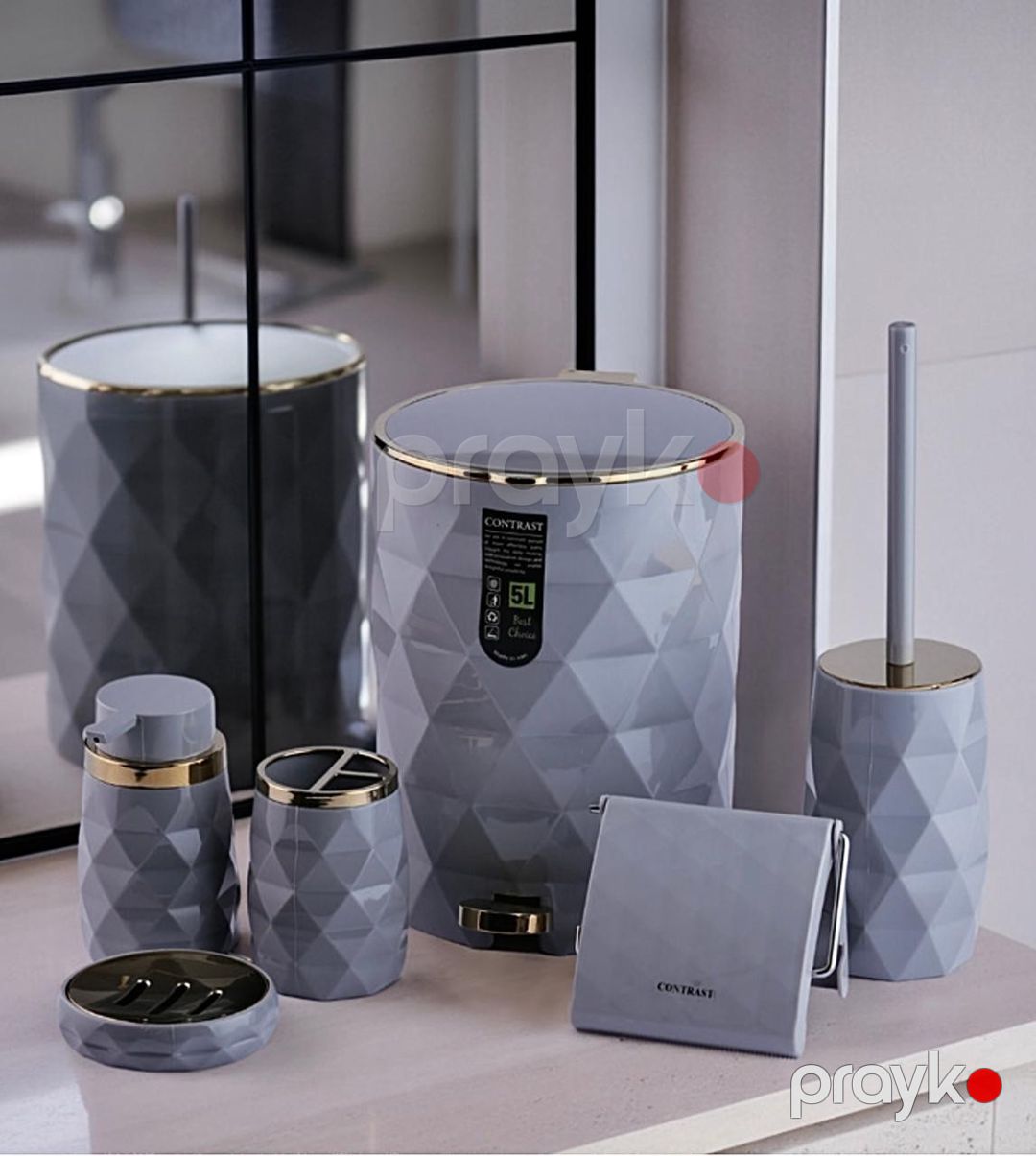 Hamam otağı üçün dəst Contrast 3D geometrik tekstura csm401468, ABS-plastik, qızılı/boz, 6 parça — Mallar, Bakı (2)