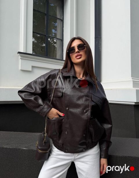 Qadınlar üçün dəri gödəkçə 62215292, süni dəri, qəhvəyi, ölçü XL — Bakı