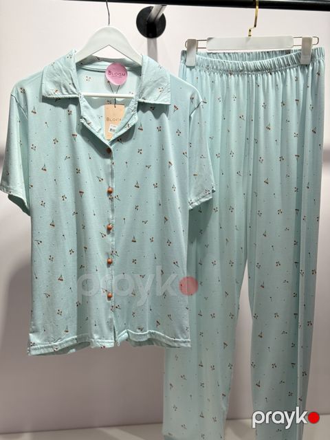 Qadınlar üçün şalvarlı pijama dəsti 7802, mavi, elastan/poliester, ölçü S/M — Bakı