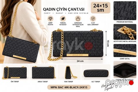 Çiyin çantası, Qara, Süni dəri, 24 sm — Bakı