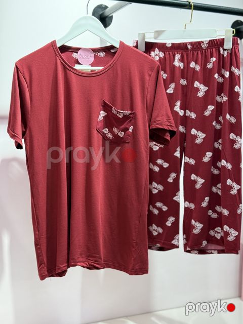 Şortlu pijama dəsti qadınlar üçün BJ12, qırmızı, elastan/poliester, ölçü XL — Bakı