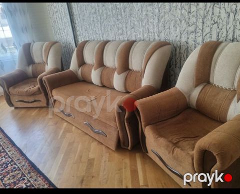 Klassik üslubda 3-lü yumşaq mebel dəsti - Tərkib: 1 divan + 2 kreslo — Digah