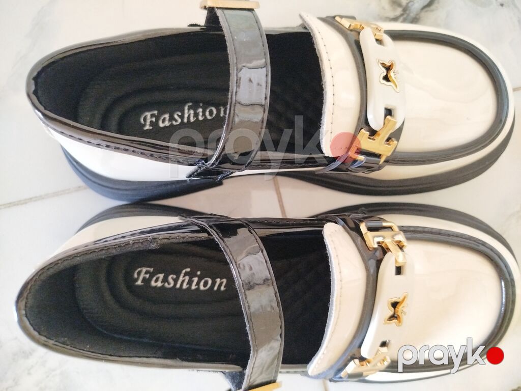 Qadın loafer ayaqqabıları - Rəng: ağ-qara ikirəng kombin - Material — Mokasin, Bakı (3)