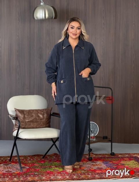 Qadınlar üçün şalvarlı dəst, boz, velür/velvet, ölçü 4XL — Bakı