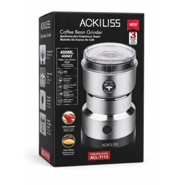 Qəhvəüyüdən Ackiliss ACL-7113 Silver Paslanmaz Polad Bıçaqlı Elektrikli Ədviyyat Üyüdən — Bakı