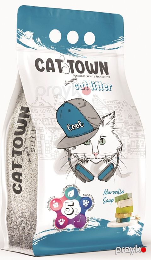 Pişik tualeti üçün doldurucu Cat Town Natural White Bentonite Cat Litter Marseille Soap 5 l — Bakı