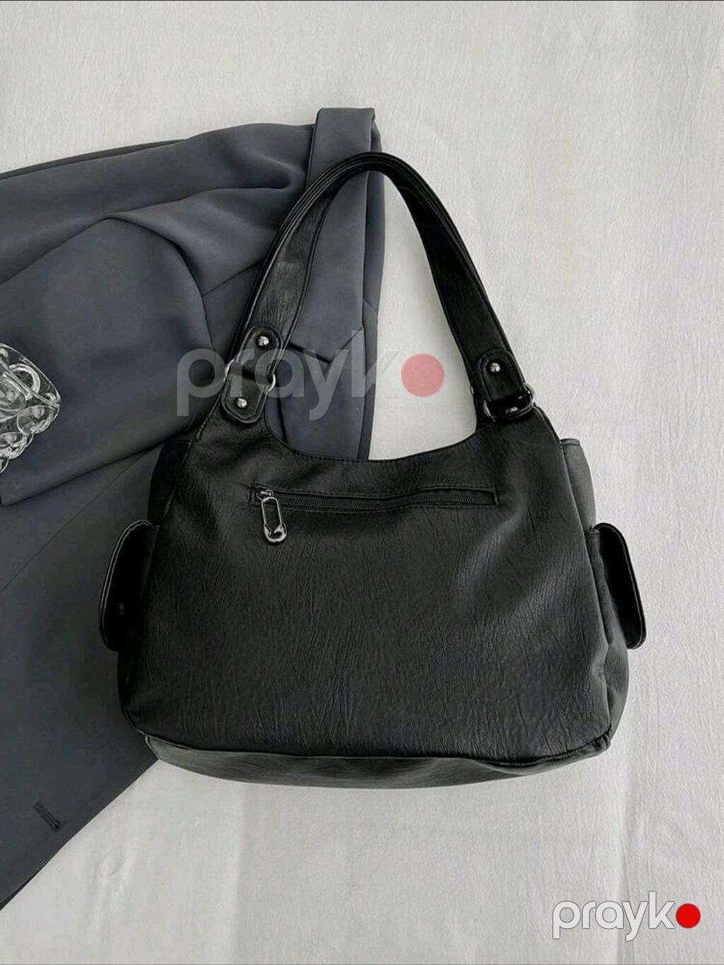 Qadın üçün çiyin çantası – qara rəng - Material: yumşaq teksturalı — Çantalar, çamadanlar, cüzdanlar, Bakı (7)