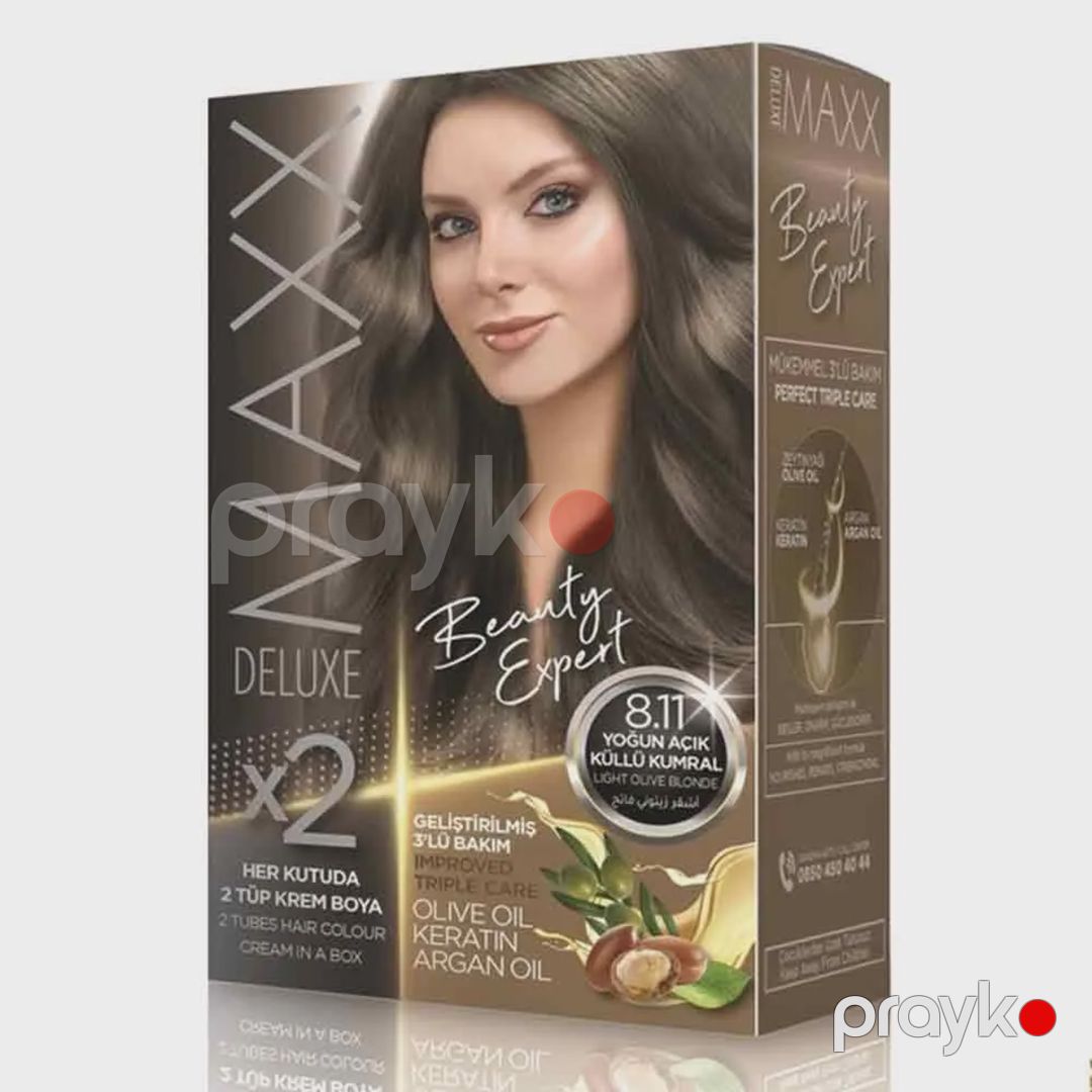 Saçlar üçün krem-boya Maxx Deluxe 8.11 Yoğun Küllü Açık Kumral 110 ml — Mallar, Bakı