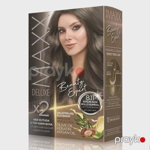 Saçlar üçün krem-boya Maxx Deluxe 8.11 Yoğun Küllü Açık Kumral 110 ml — Bakı