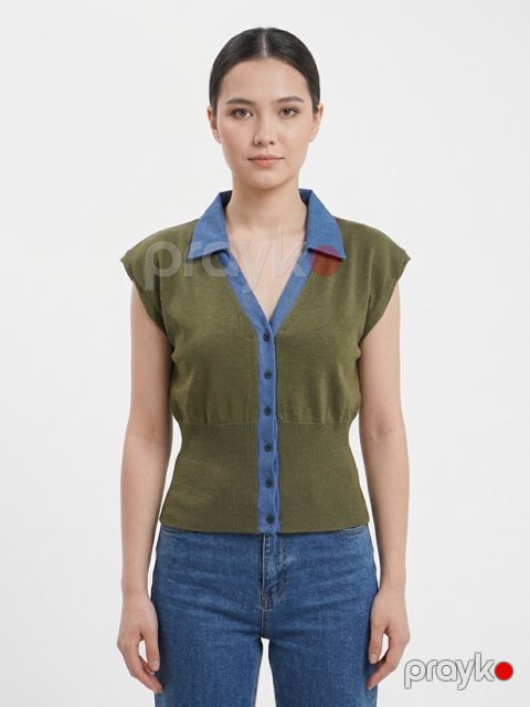 Qısaqollu polo qadınlar üçün VC_2796778, trikotaj, xaki, ölçü One size — Bakı