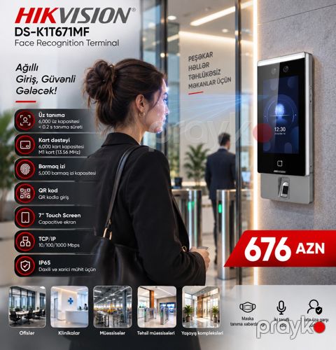 Hikvision DS-K1T671MF Üz Tanıma və Barmaq İzi Terminalı — Bakı