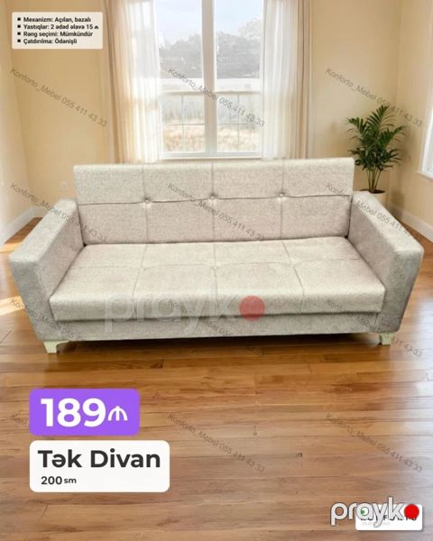 Tək divan – 200 sm - Mexanizm: açılan, bazalı (yataq funksiyalı, alt — Bakı