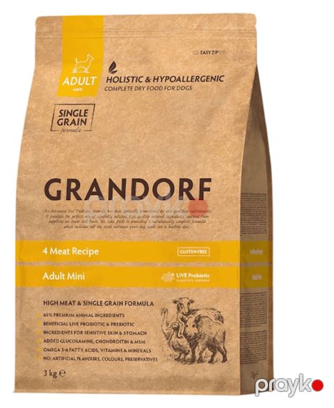 Quru yem itlər üçün Grandorf 4 Meat, xırda cinslər üçün, 3 kq — Bakı