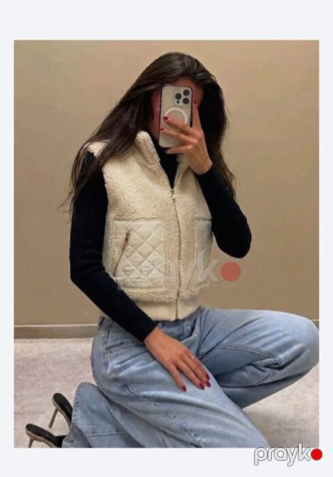 Jilet qadınlar üçün, bej, dəri, süni xəz, ölçü One size — Bakı