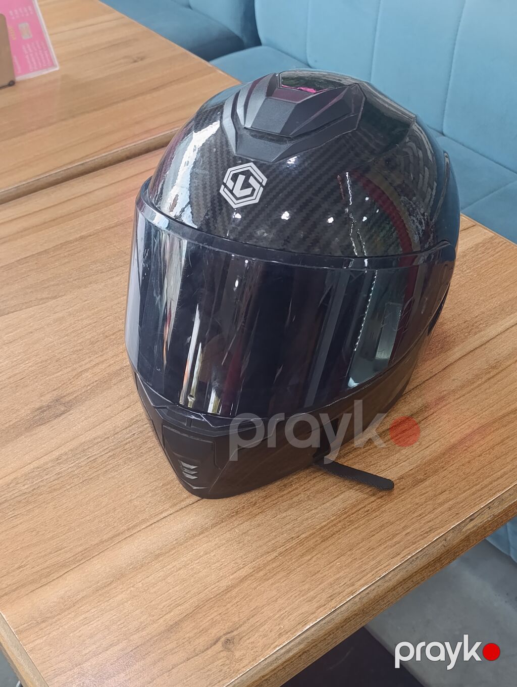 Tam üz örtüklü moto dəbilqə – karbon lif naxışlı, qara rəng — Motosiklet geyimi, Digah (3)