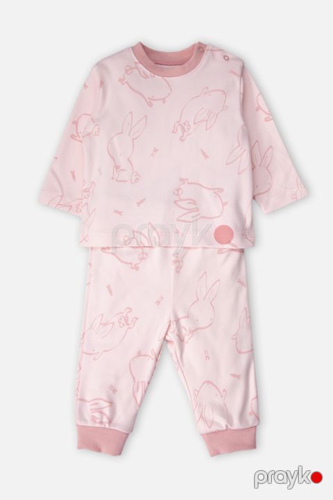 Şalvarlı pijama dəsti Bebetto F1549, pambıq, çəhrayı, ölçü 6-9 ay — Bakı
