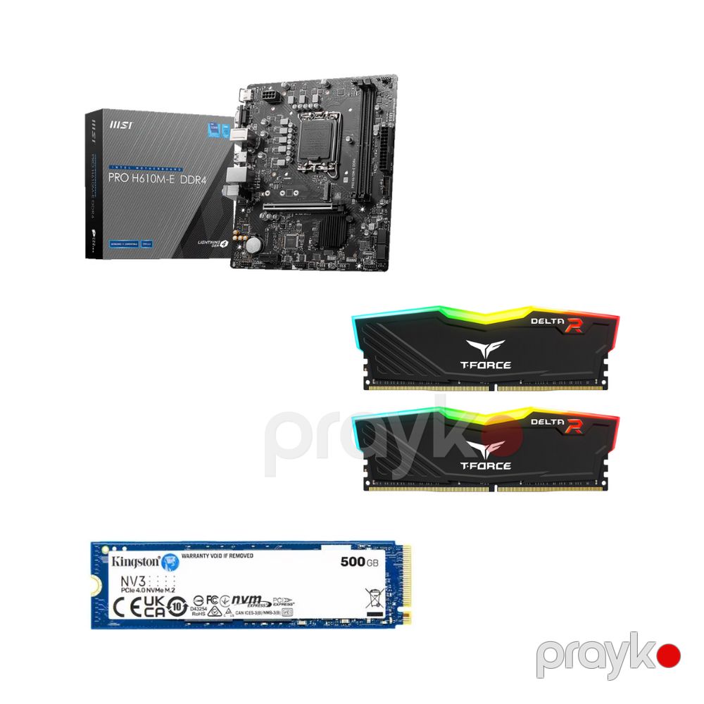 Dəst: MSI H610M-E DDR4 Ana plata + T-force Delta RGB 16GB (2x8GB) + SSD yığıcı Kingston NV3 500 GB — Komponentlər, Bakı
