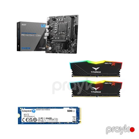 Komponent Kombo – MSI H610M-E DDR4 ana plata + T-Force Delta 16GB (2×8GB) DDR4 3600MHz RAM + Kingston NV3 500 GB SSD (KOM-MRS-136) — Bakı
