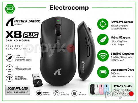 Attack Shark X8 Plus Black — Gaming mouse — Bakı
