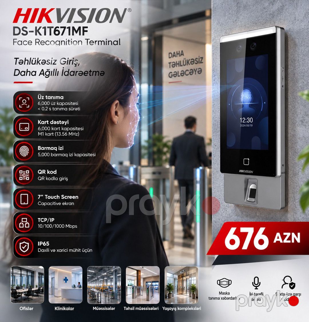 Hikvision DS-K1T671MF Üz Tanıma və Barmaq İzi Terminalı — Ağıllı ev və təhlükəsizlik, Bakı (2)
