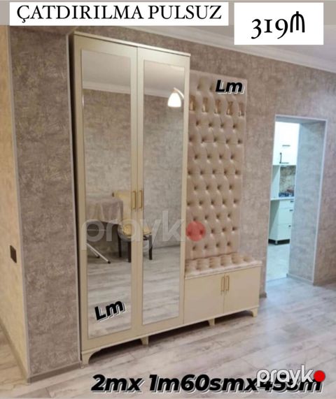 Yeni, 2 qapılı, Güzgülü, Bej, Açılan, Düz dolab — Digah