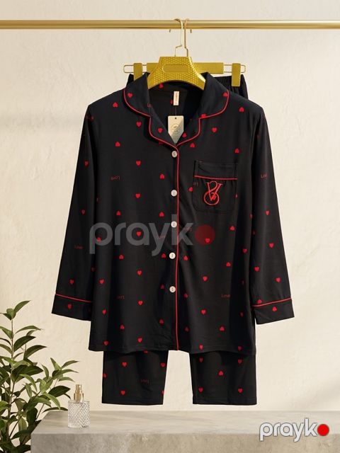 Qadınlar üçün şalvarlı pijama dəsti, qara, pambıq, ölçü L — Bakı