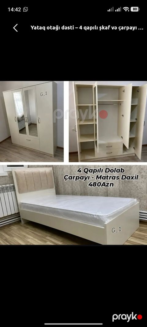 Yataq otağı dəsti – 4 qapılı şkaf və çarpayı (matras daxil) - 4 — Digah